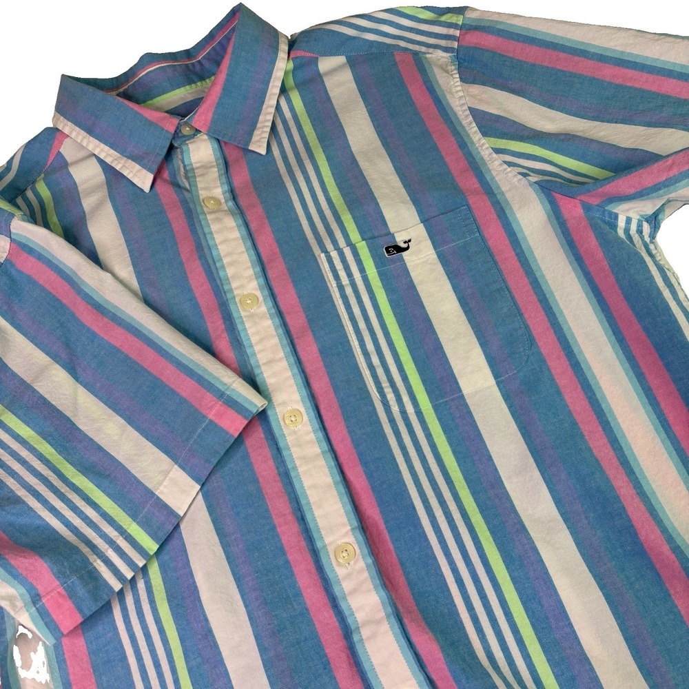 Vineyard Vines Men's Large Multicolor Striped Cotton Spandex Short Sleeve Shirt